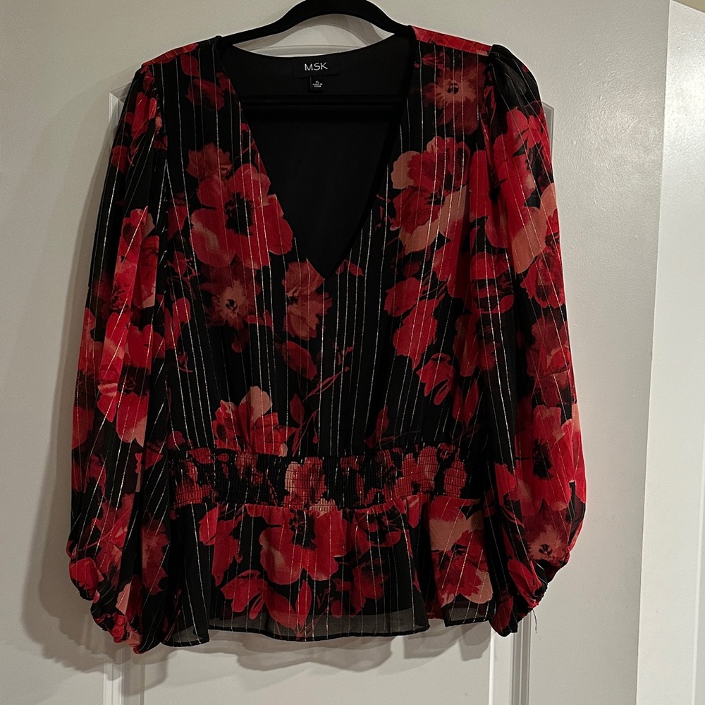 MSK Black and Red Floral Blouse